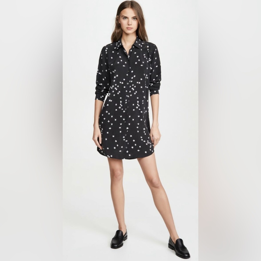 Equipment Femme 100% Silk Shirt Dress Button Down Stars Celestial Starry Night M